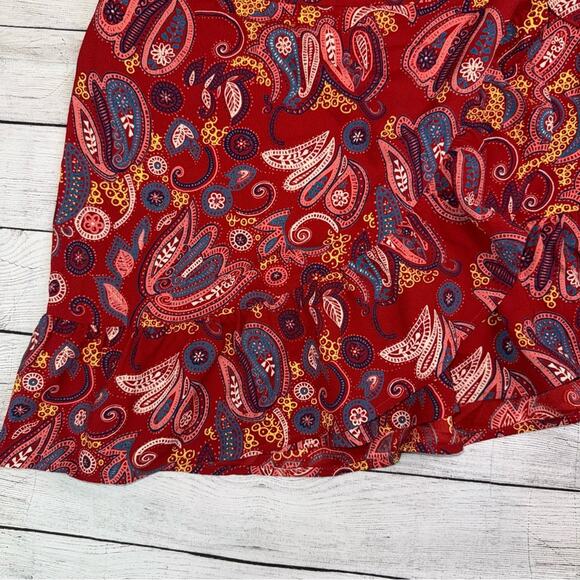 LOFT Women's Paisley Print Ruffle Wrap Skirt Zesty Red Size 4 - Picture 6 of 10